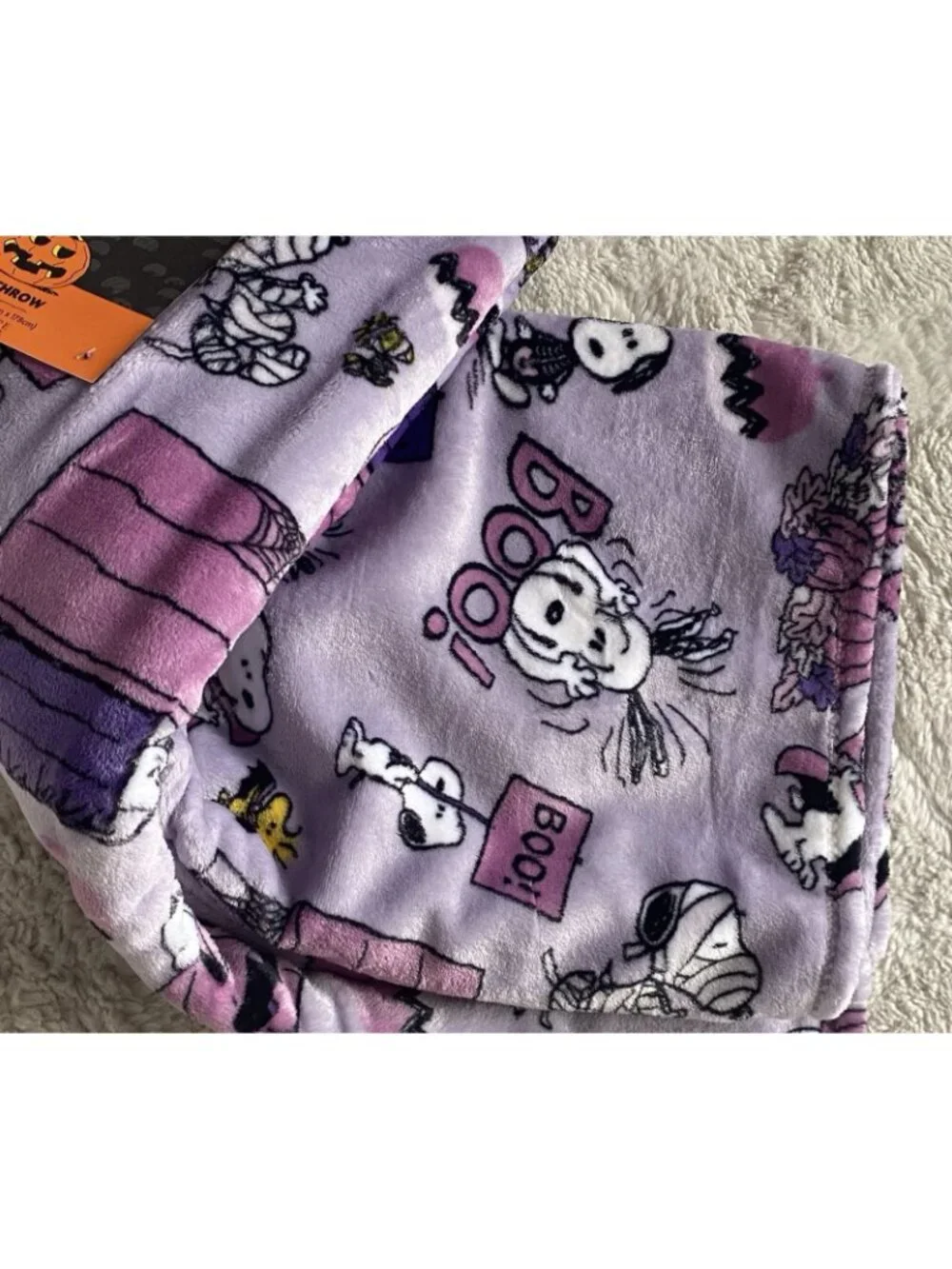 Peanuts Snoopy Woodstock Halloween BOO Throw Blanket 60